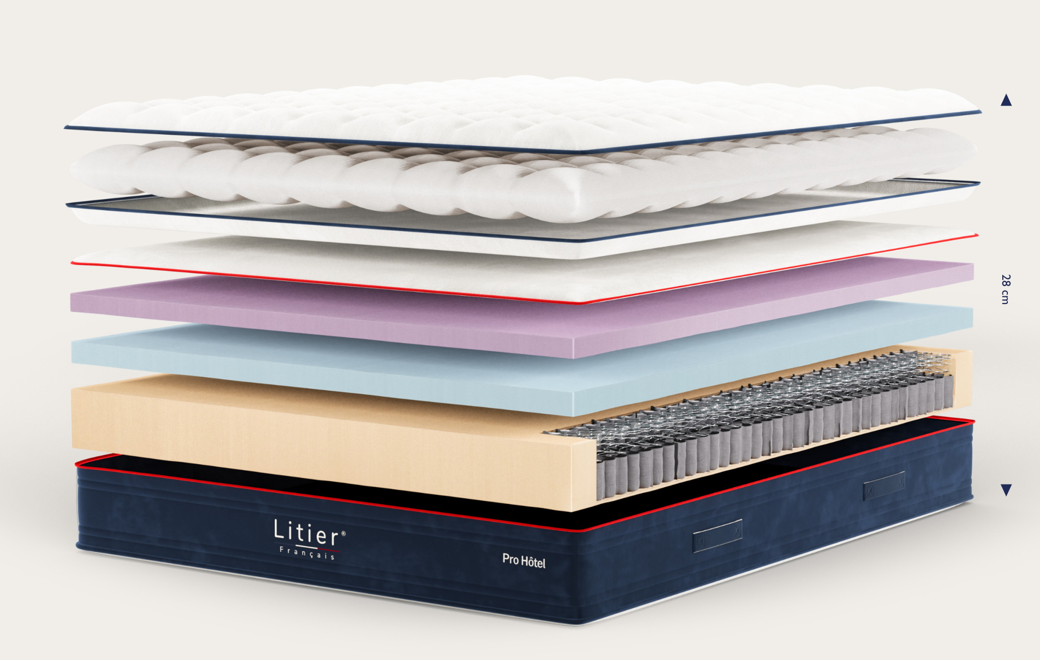 Ensemble sommier coffre Litier Français + matelas Pro Hôtel