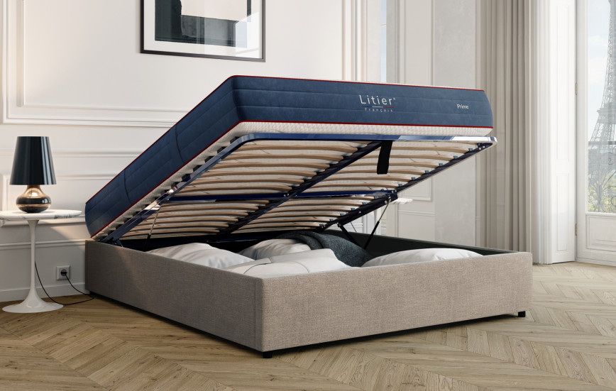 Ensemble sommier coffre Litier Français + matelas Prime