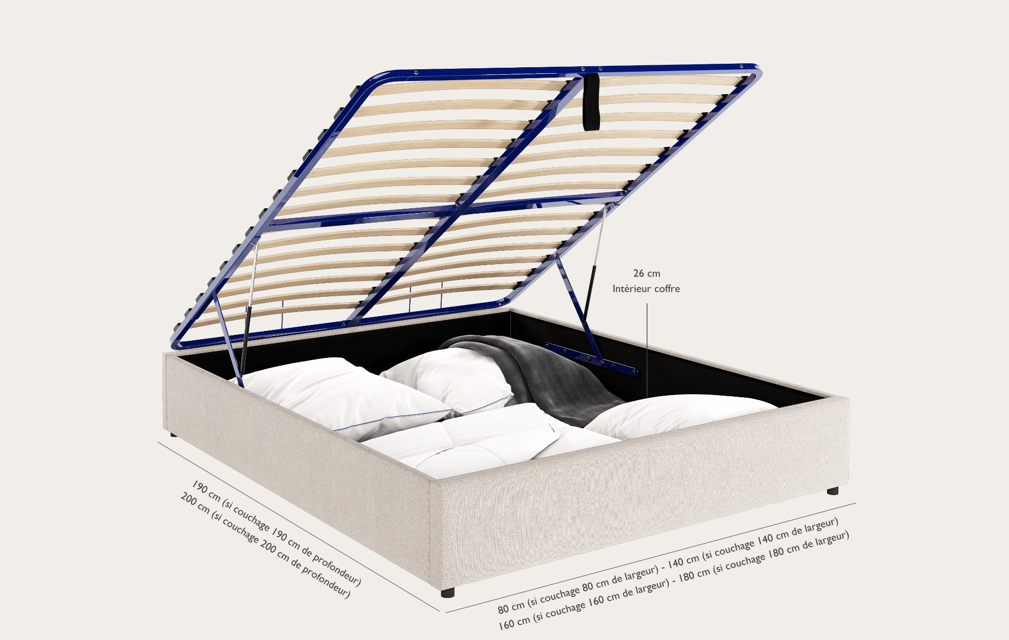 Ensemble sommier coffre Litier Français + matelas Prime