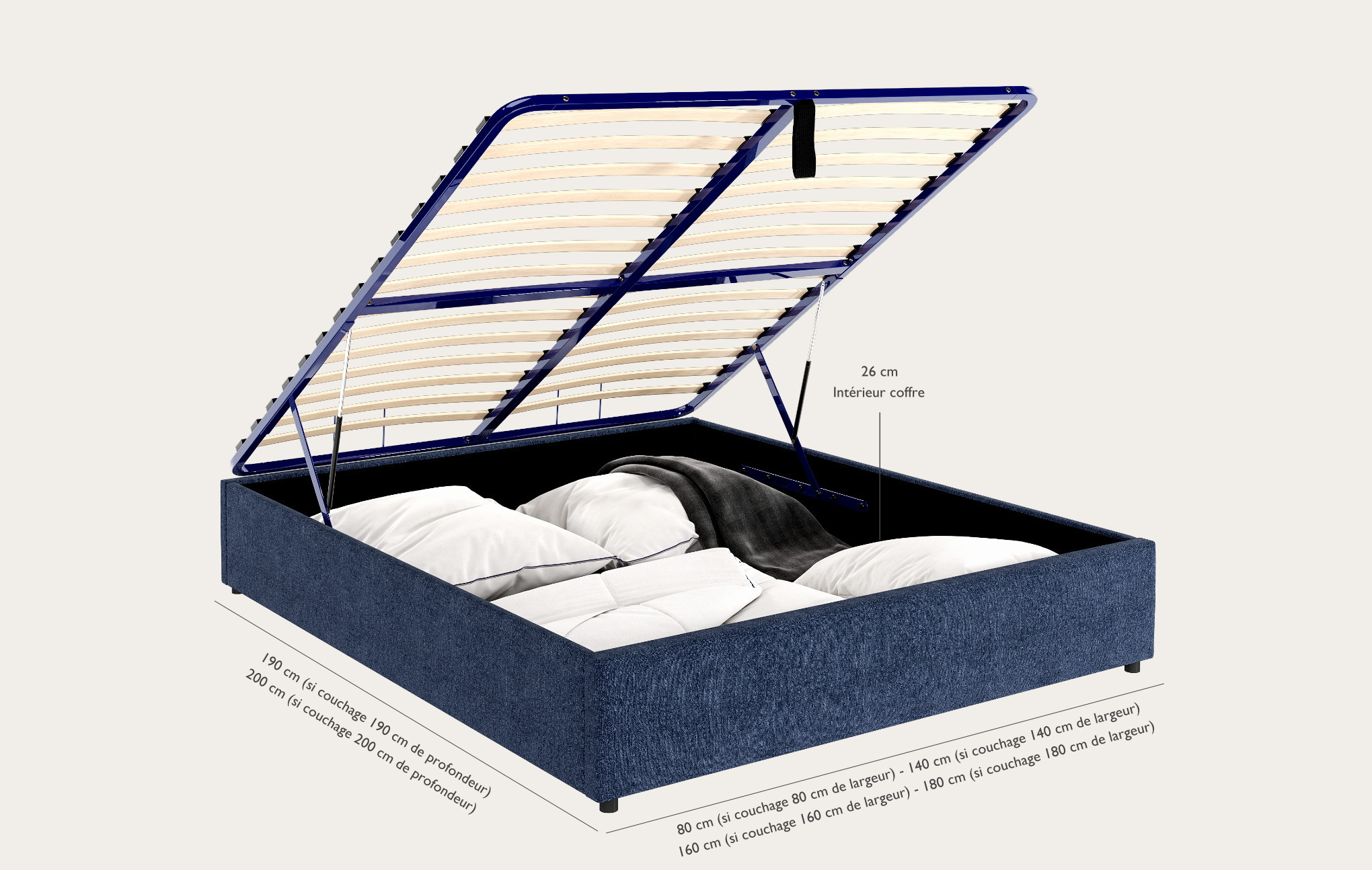 Ensemble sommier coffre Litier Français + matelas Pro Hôtel