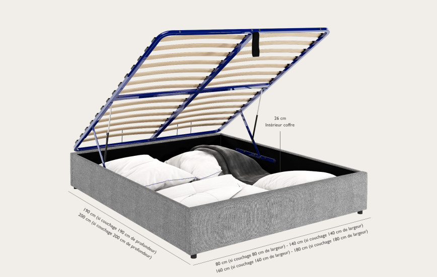 Ensemble sommier coffre Litier Français + matelas Pro Hôtel