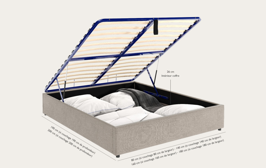 Ensemble sommier coffre Litier Français + matelas Pro Hôtel