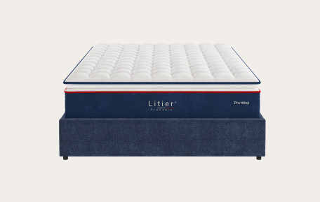 Ensemble sommier coffre Litier Français + matelas Pro Hôtel - Bleu marine