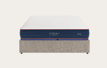 Ensemble sommier coffre Litier Français + matelas Prime - Gris taupe