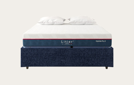 Ensemble sommier coffre Litier Français + matelas Hybride Pro 2 Premium Fresh+ - Bleu marine
