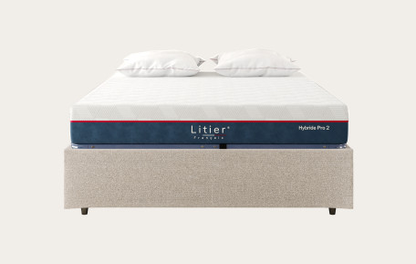 Ensemble sommier coffre Litier Français + matelas Hybride Pro 2 Premium Fresh+ - Naturel