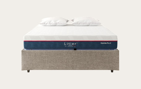 Ensemble sommier coffre Litier Français + matelas Hybride Pro 2 Premium Fresh+ - Gris taupe