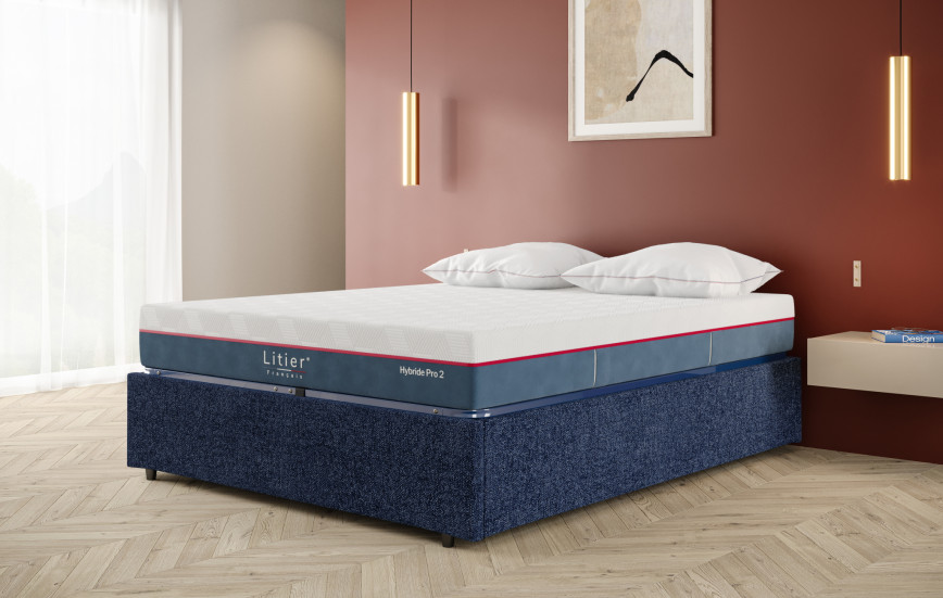 Ensemble sommier coffre Litier Français + matelas Hybride Pro 2 Premium Fresh+