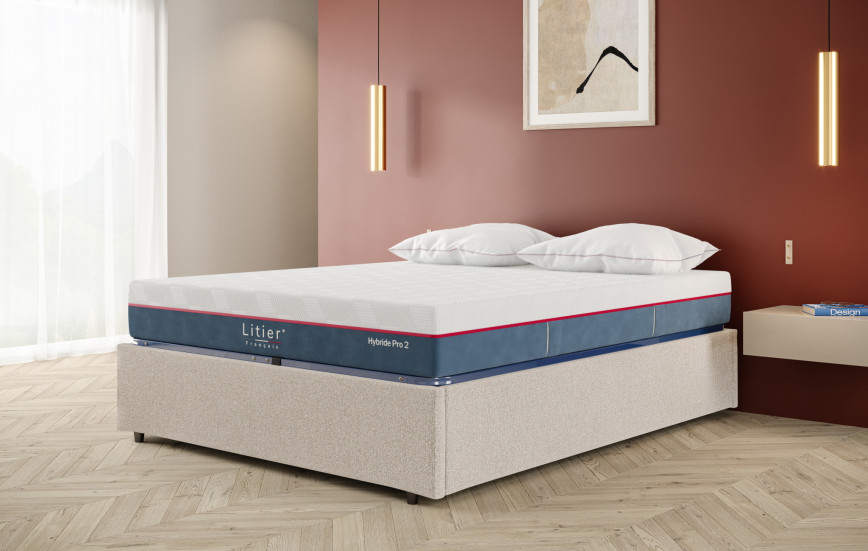 Ensemble sommier coffre Litier Français + matelas Hybride Pro 2 Premium Fresh+