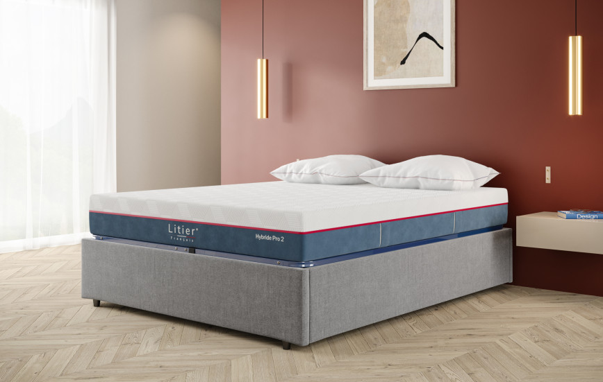 Ensemble sommier coffre Litier Français + matelas Hybride Pro 2 Premium Fresh+