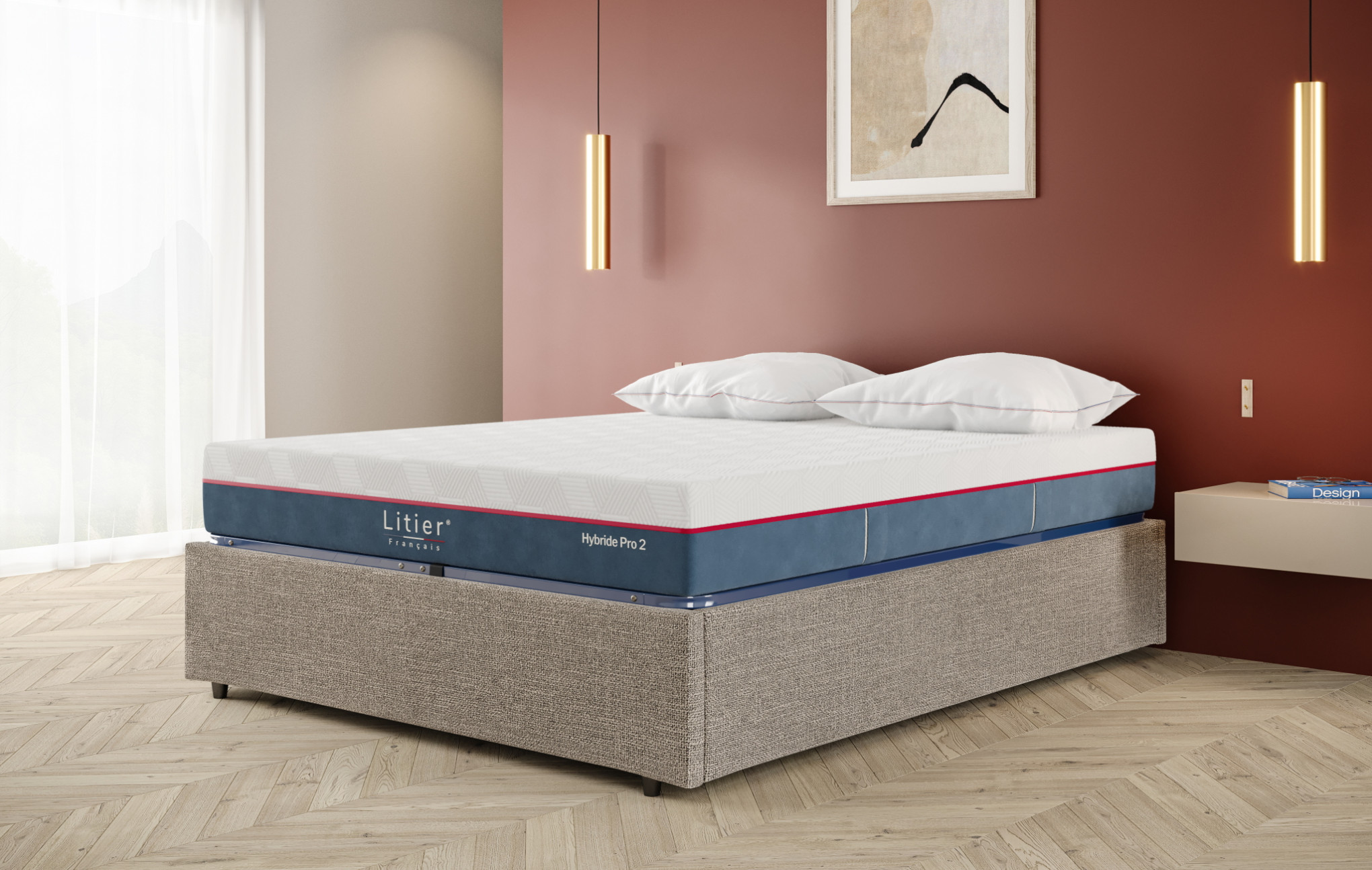 Ensemble sommier coffre Litier Français + matelas Hybride Pro 2 Premium Fresh+